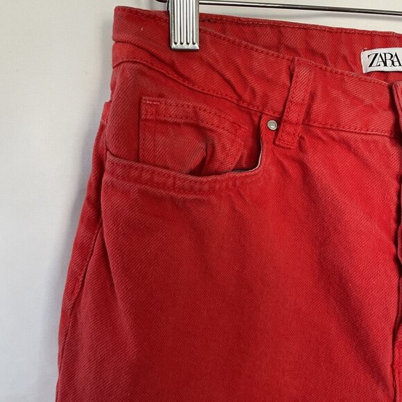 Zara denim bright red jeans statement bold women's size 6 pockets casual paris - Picture 2 of 6